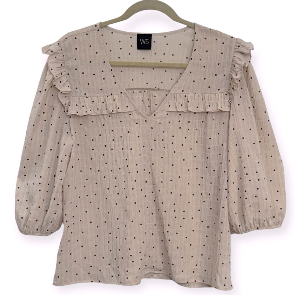Anthropologie: W5 Women’s Beige Polka Dot Blouse Size L *2147